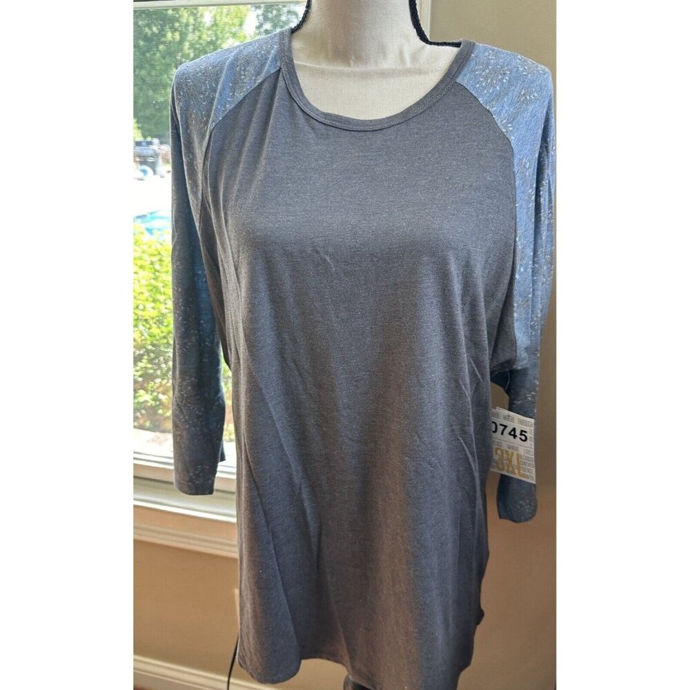 NWT LulaRoe Solid Charcoal Gray w/ Blue Sleeves Plus Size Randy, Size 3XL‎